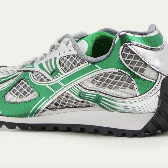 Bottega Veneta Men's Orbit Technical Fishnet Sneakers | Green/Silver | Size 44 - Picture 4 of 4